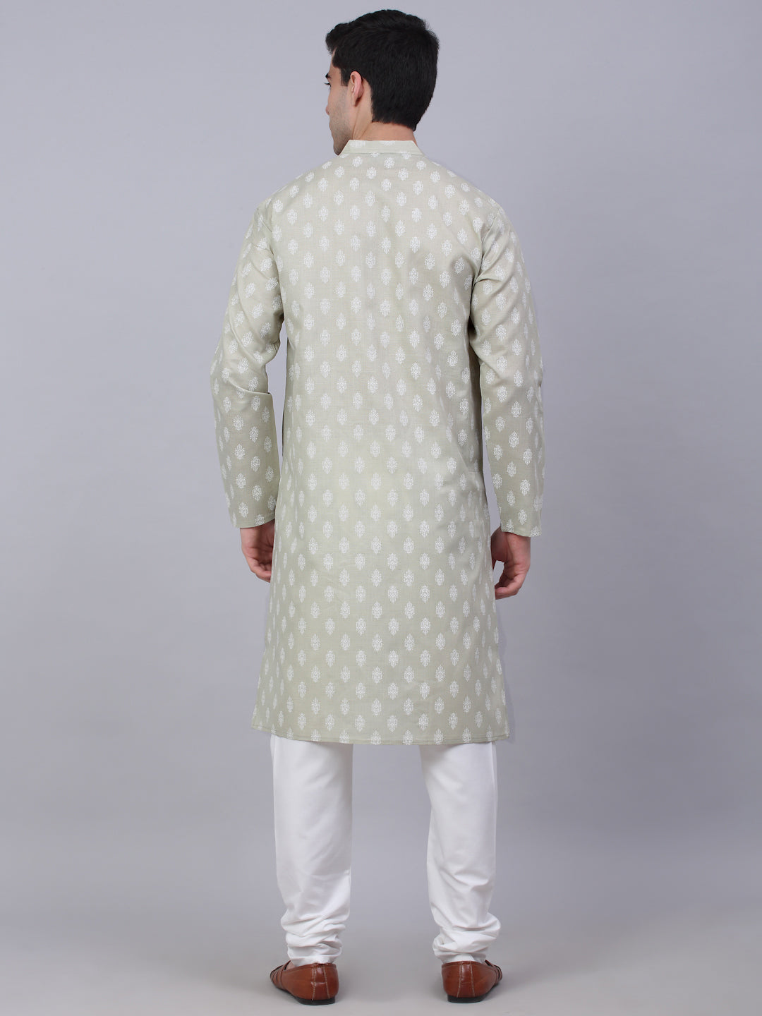 Jompers Men's Cotton Floral printed kurta Pyjama Set - Grey - Distacart