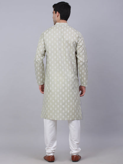 Jompers Men's Cotton Floral printed kurta Pyjama Set - Grey - Distacart