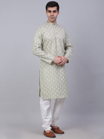 Jompers Men's Cotton Floral printed kurta Pyjama Set - Grey - Distacart