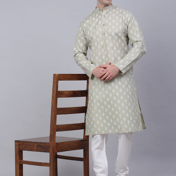 Jompers Men's Cotton Floral printed kurta Pyjama Set - Grey - Distacart
