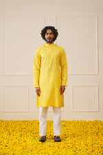 Thumbnail for Jompers Men's Cotton Floral printed kurta Pyjama Set - Lemon - Distacart