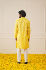 Thumbnail for Jompers Men's Cotton Floral printed kurta Pyjama Set - Lemon - Distacart