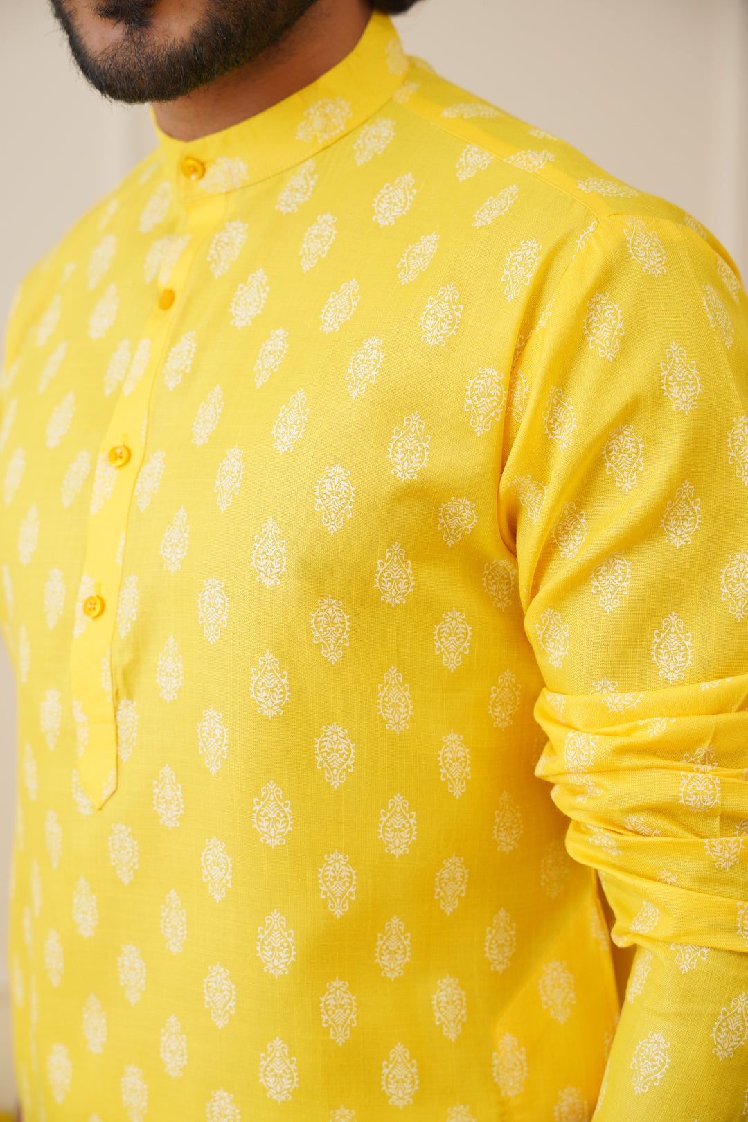 Jompers Men's Cotton Floral printed kurta Pyjama Set - Lemon - Distacart