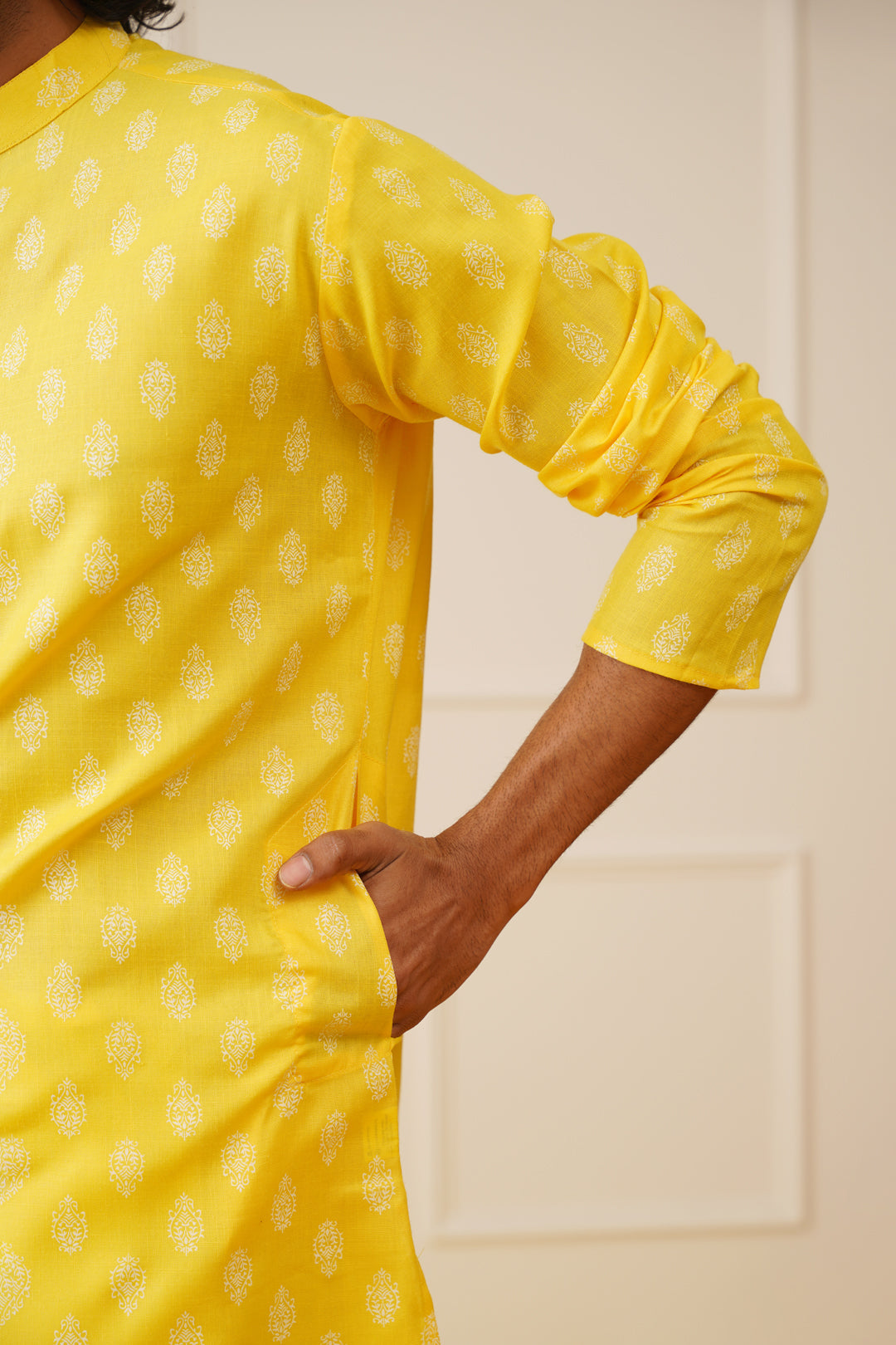 Jompers Men's Cotton Floral printed kurta Pyjama Set - Lemon - Distacart