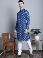 Thumbnail for Jompers Men's Cotton Floral printed kurta Pyjama - Navy Blue - Distacart