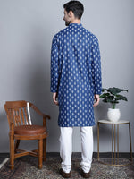 Thumbnail for Jompers Men's Cotton Floral printed kurta Pyjama - Navy Blue - Distacart