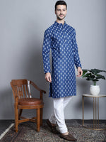 Thumbnail for Jompers Men's Cotton Floral printed kurta Pyjama - Navy Blue - Distacart