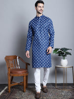 Thumbnail for Jompers Men's Cotton Floral printed kurta Pyjama - Navy Blue - Distacart