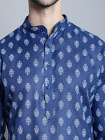 Thumbnail for Jompers Men's Cotton Floral printed kurta Pyjama - Navy Blue - Distacart
