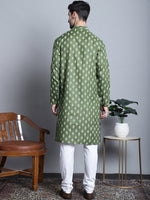 Thumbnail for Jompers Men's Cotton Floral printed kurta Pyjama - Olive - Distacart