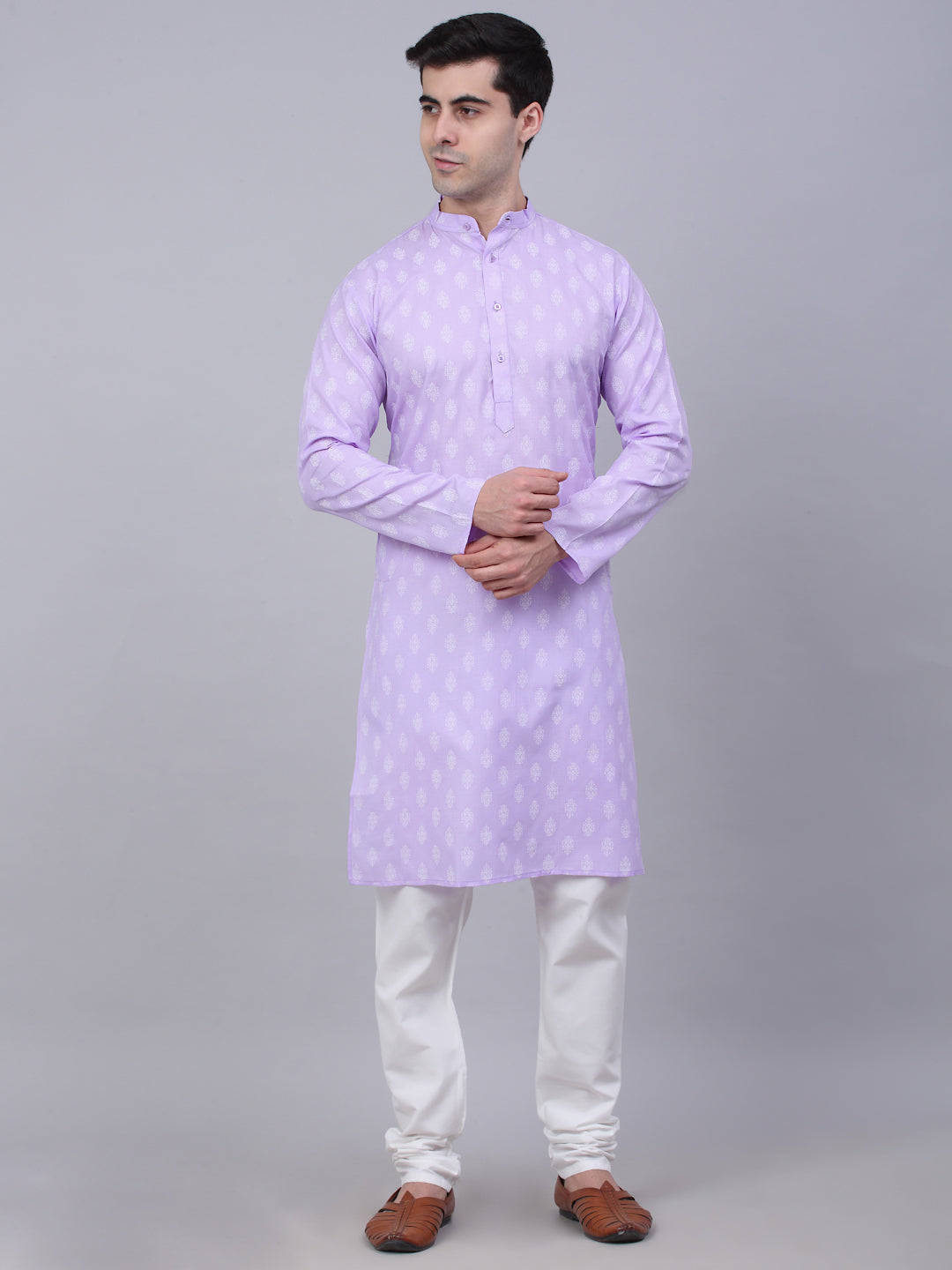 Jompers Men's Cotton Floral printed kurta Pyjama Set - Purple - Distacart