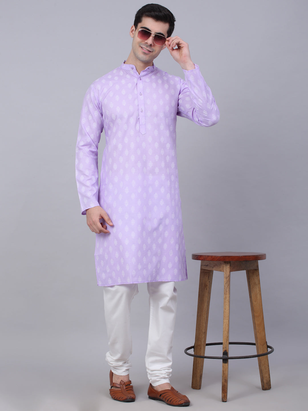 Jompers Men's Cotton Floral printed kurta Pyjama Set - Purple - Distacart