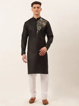 Jompers Men's Cotton Embroidered Kurta Pajama Sets - Black - Distacart