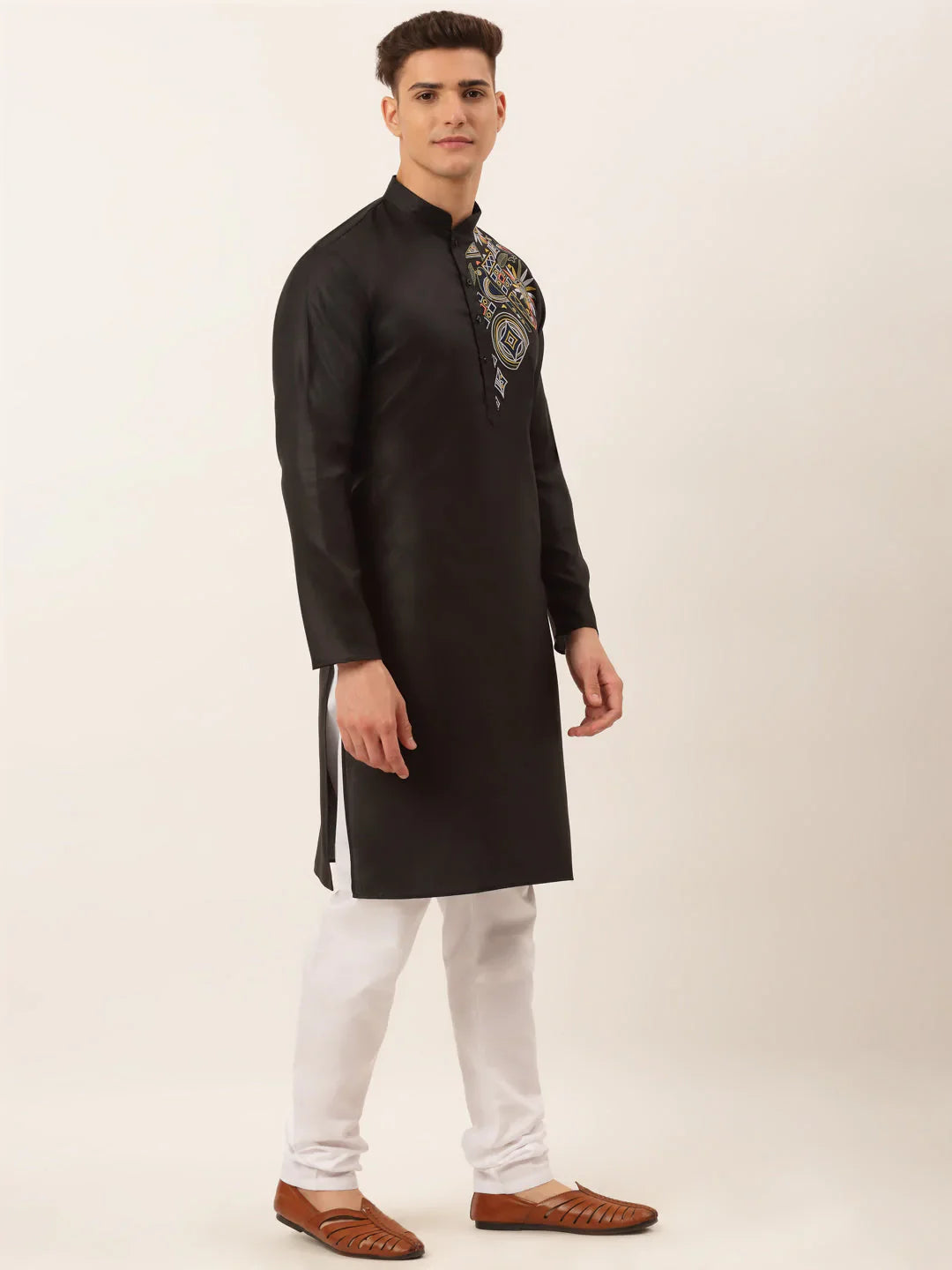 Jompers Men's Cotton Embroidered Kurta Pajama Sets - Black - Distacart