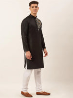 Thumbnail for Jompers Men's Cotton Embroidered Kurta Pajama Sets - Black - Distacart