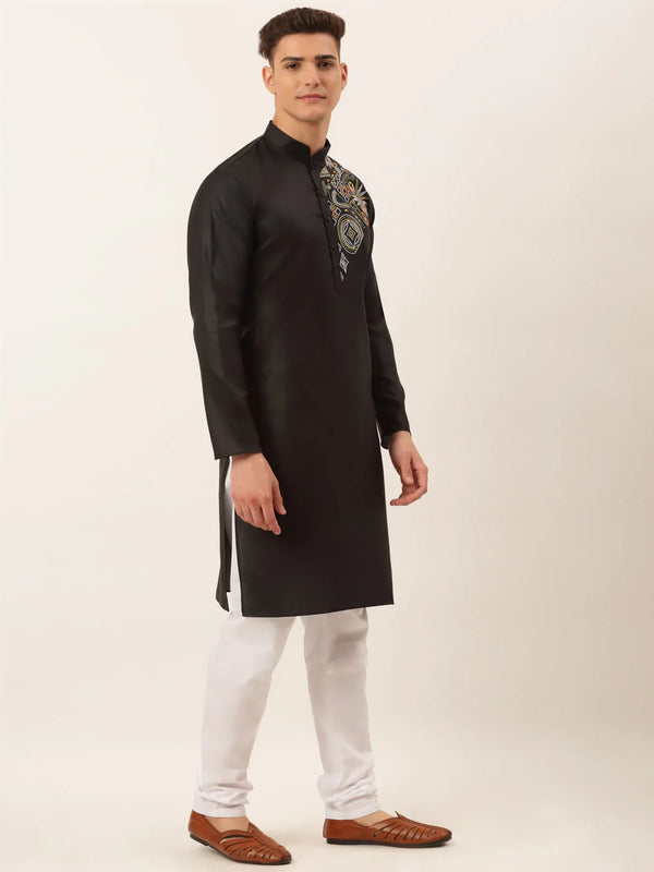 Jompers Men's Cotton Embroidered Kurta Pajama Sets - Black - Distacart