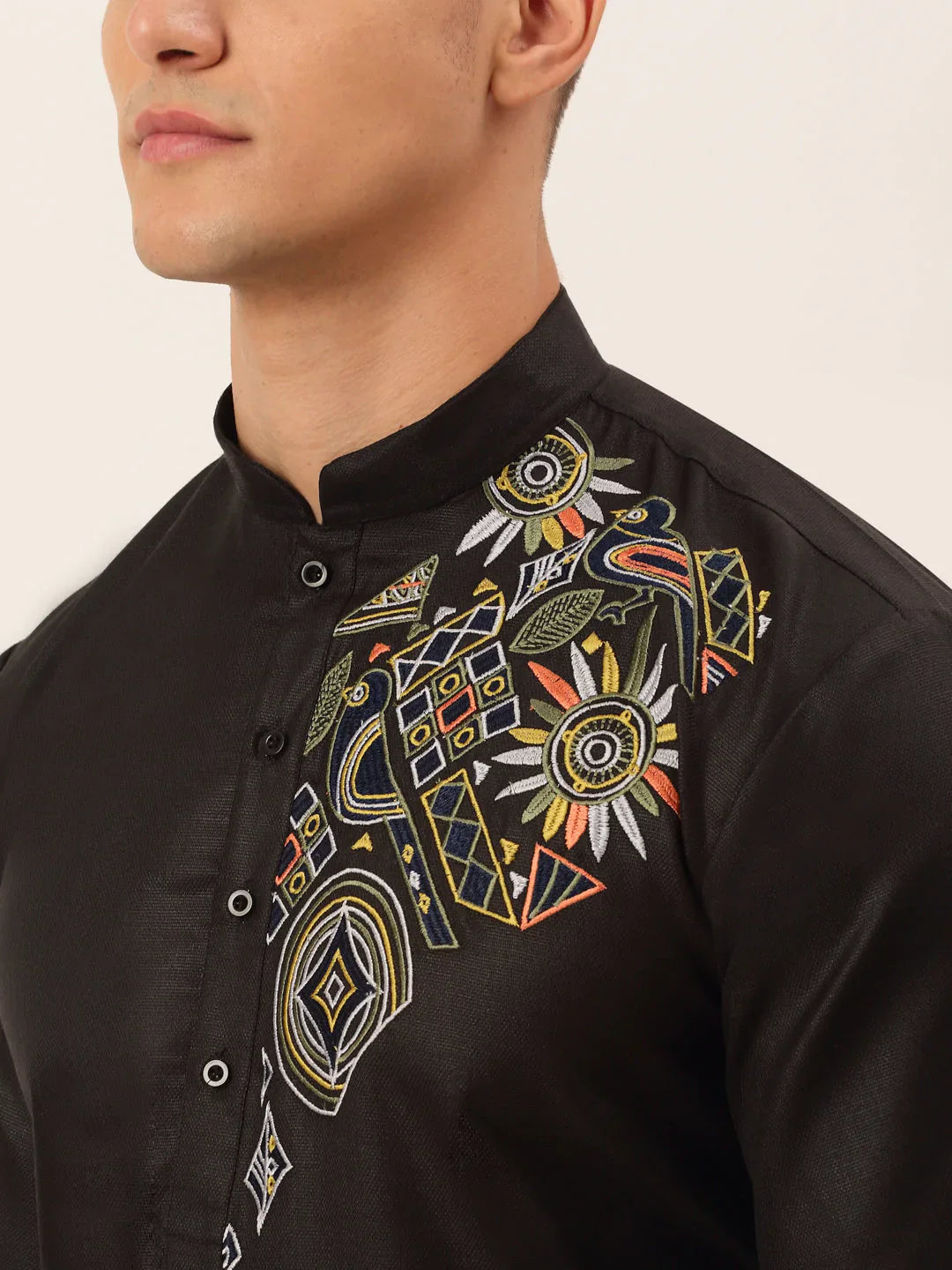 Jompers Men's Cotton Embroidered Kurta Pajama Sets - Black - Distacart