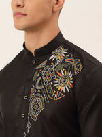Thumbnail for Jompers Men's Cotton Embroidered Kurta Pajama Sets - Black - Distacart