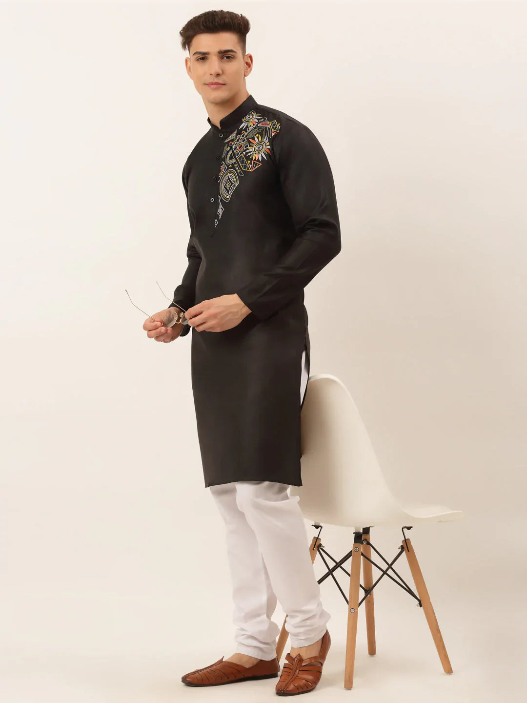 Jompers Men's Cotton Embroidered Kurta Pajama Sets - Black - Distacart