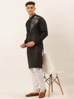 Thumbnail for Jompers Men's Cotton Embroidered Kurta Pajama Sets - Black - Distacart