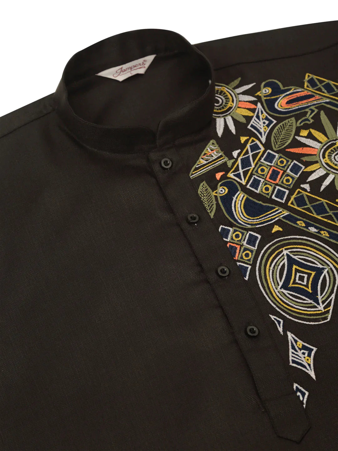 Jompers Men's Cotton Embroidered Kurta Pajama Sets - Black - Distacart