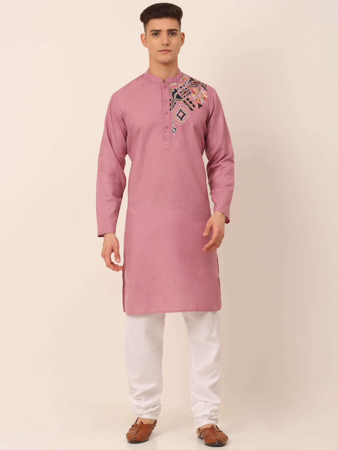 Jompers Men's Cotton Embroidered Kurta Pajama Sets - Magenta - Distacart