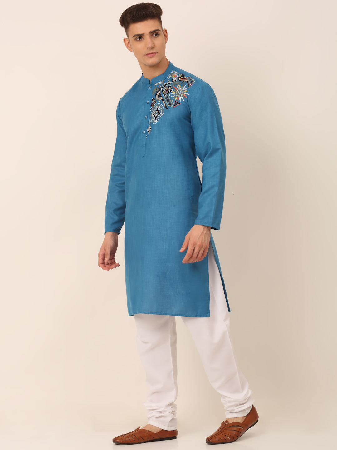 Jompers Men's Cotton Embroidered Kurta Pajama Sets - Peacock - Distacart