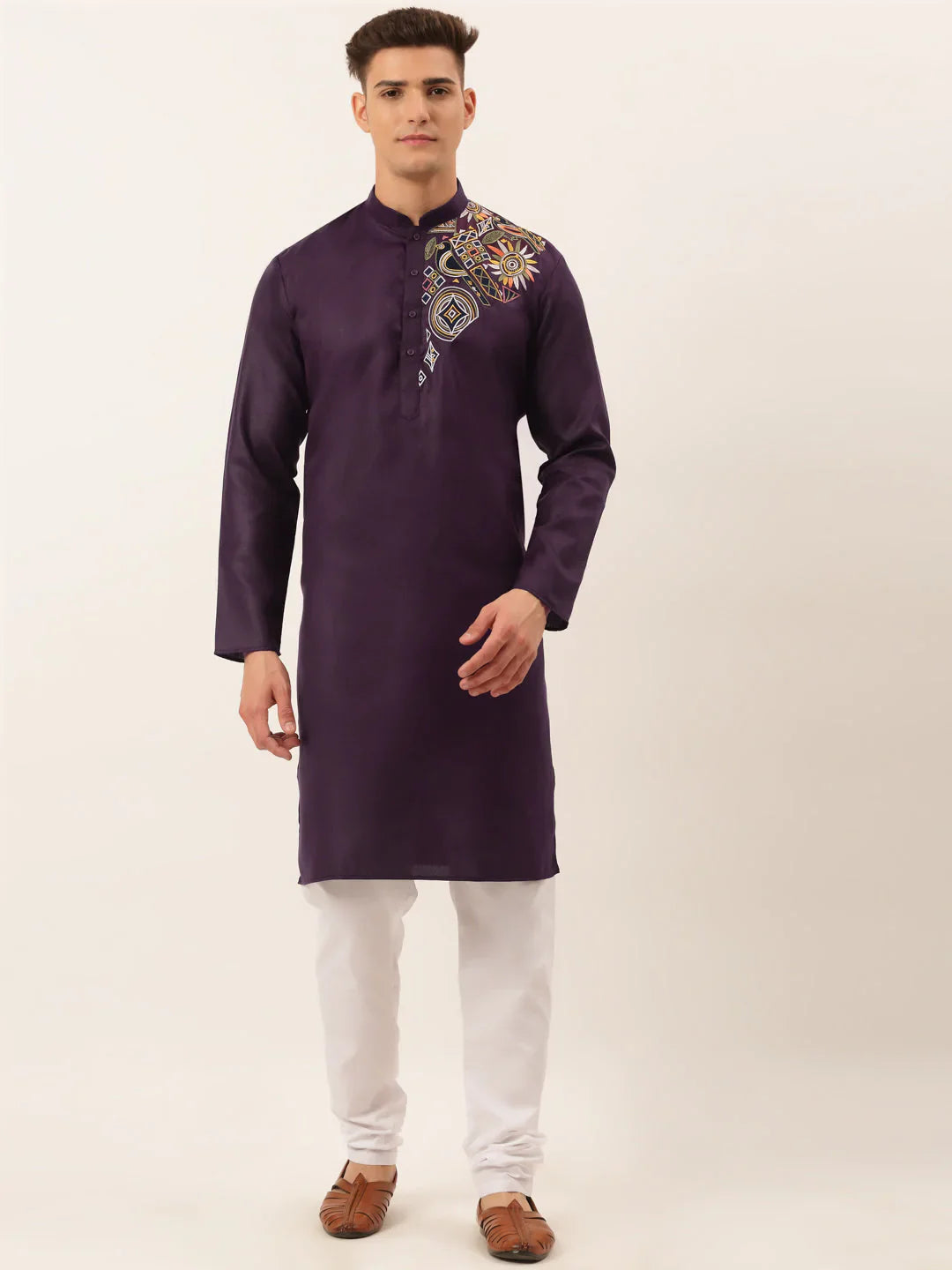 Jompers Men's Cotton Embroidered Kurta Pajama Sets - Purple - Distacart