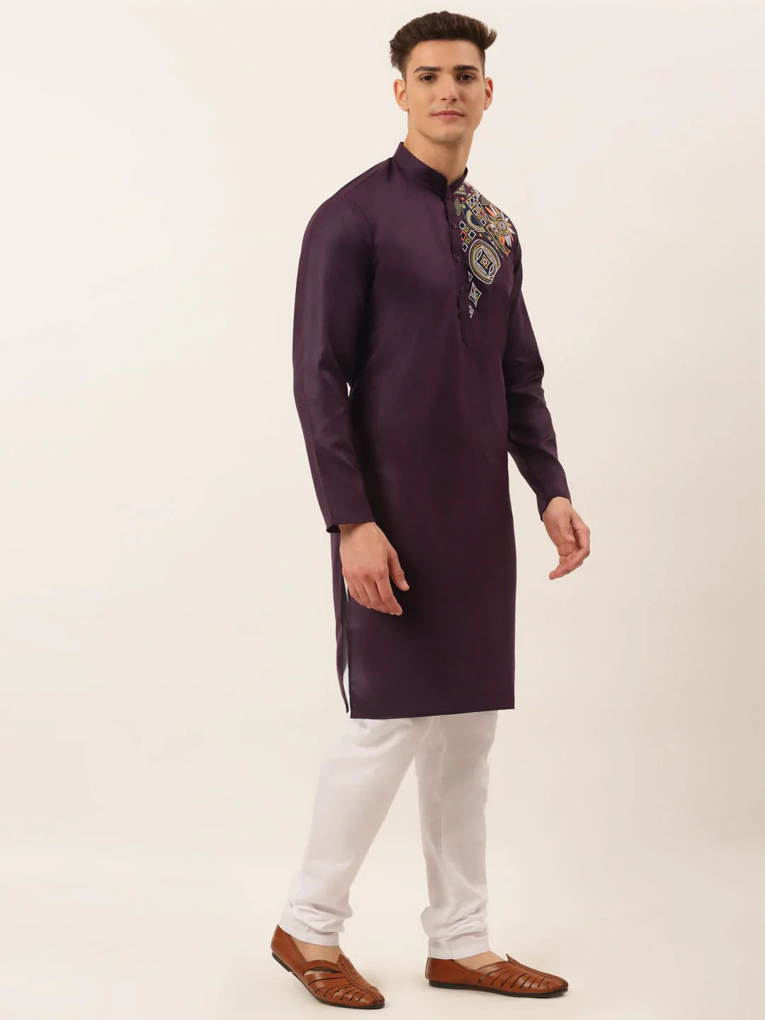 Jompers Men's Cotton Embroidered Kurta Pajama Sets - Purple - Distacart