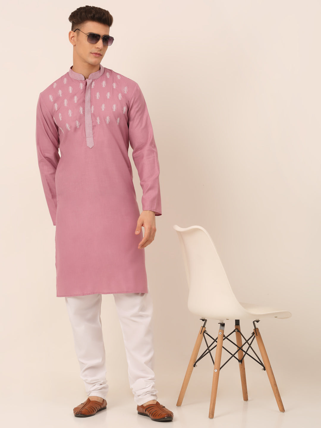 Jompers Men's Magenta Pink Embroidered Kurta Pajama Sets - Distacart