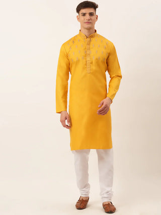 Jompers Men's Cotton Embroidered Kurta Pajama Sets - Mustard - Distacart