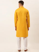 Thumbnail for Jompers Men's Cotton Embroidered Kurta Pajama Sets - Mustard - Distacart