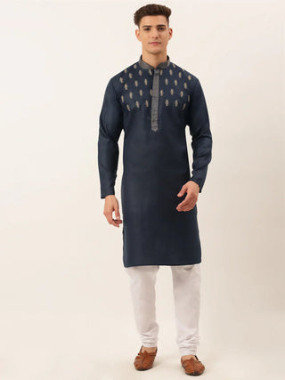 Jompers Men's Cotton Embroidered Kurta Pajama Sets - Navy Blue - Distacart