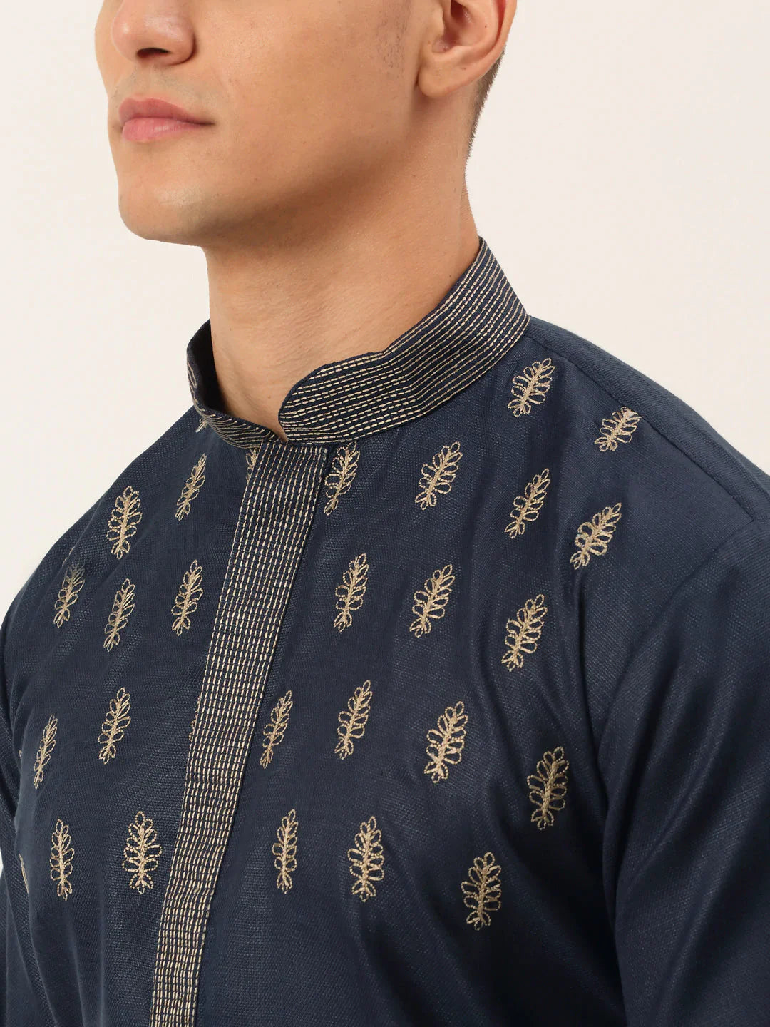 Jompers Men's Cotton Embroidered Kurta Pajama Sets - Navy Blue - Distacart