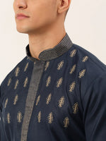 Thumbnail for Jompers Men's Cotton Embroidered Kurta Pajama Sets - Navy Blue - Distacart