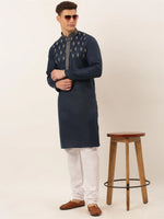 Thumbnail for Jompers Men's Cotton Embroidered Kurta Pajama Sets - Navy Blue - Distacart