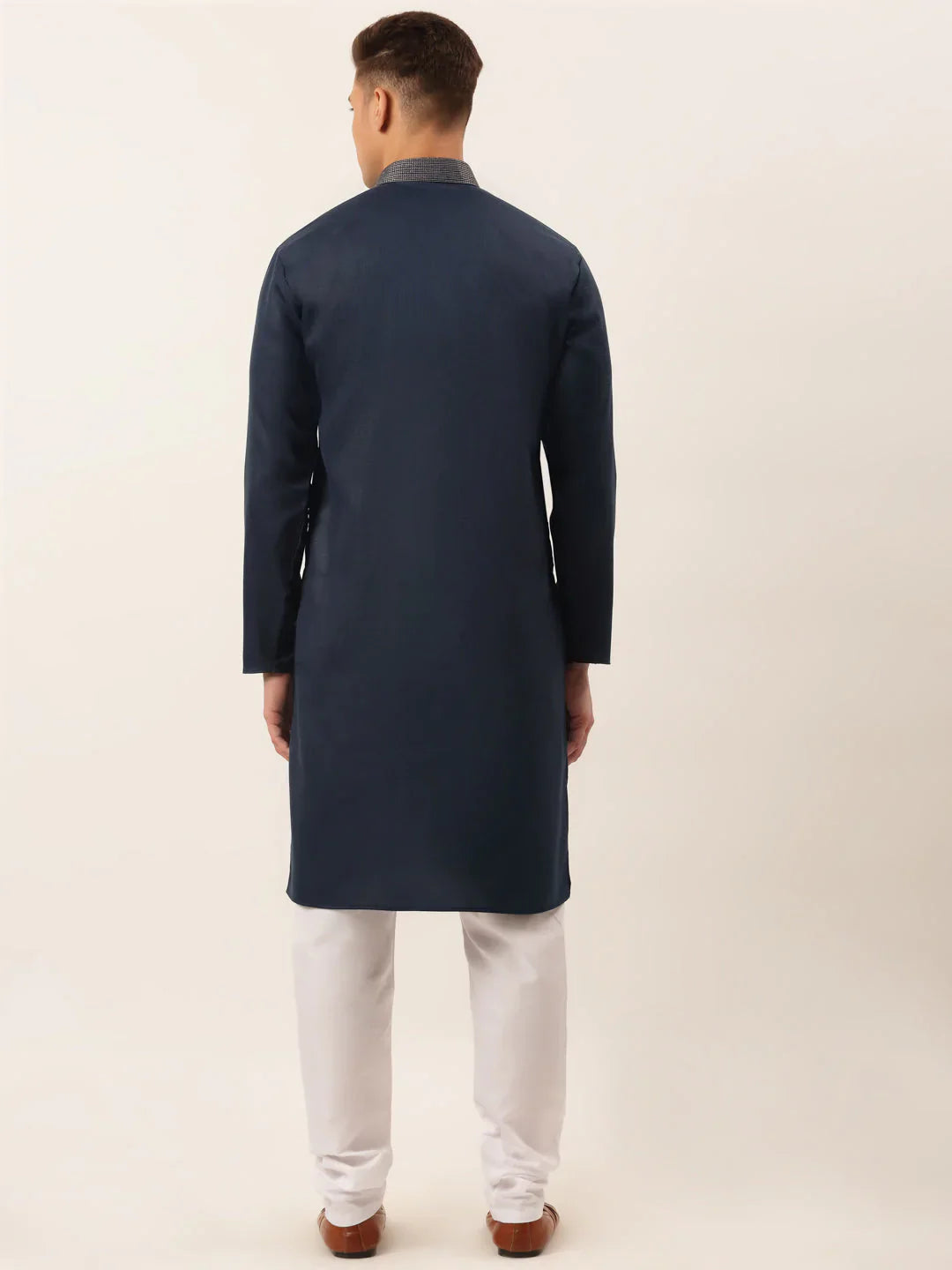 Jompers Men's Cotton Embroidered Kurta Pajama Sets - Navy Blue - Distacart