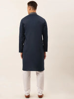 Thumbnail for Jompers Men's Cotton Embroidered Kurta Pajama Sets - Navy Blue - Distacart