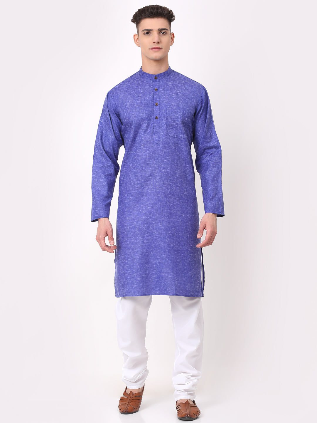 Jompers Men's Cotton Solid Kurta Pajama Sets - Blue - Distacart