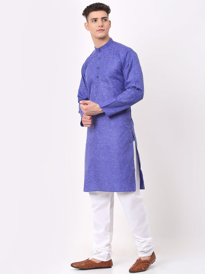 Jompers Men's Cotton Solid Kurta Pajama Sets - Blue - Distacart