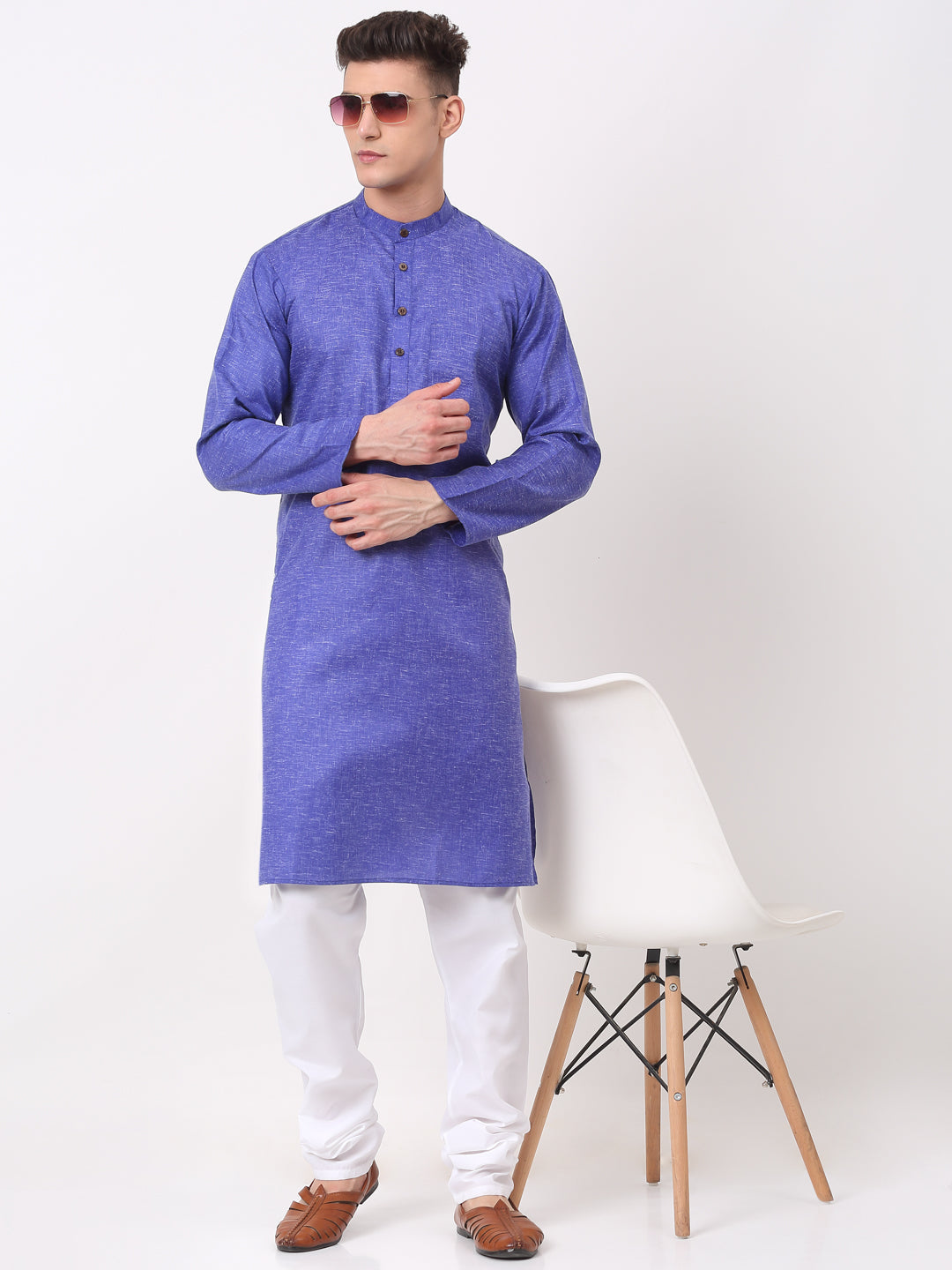 Jompers Men's Cotton Solid Kurta Pajama Sets - Blue - Distacart