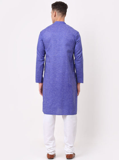 Jompers Men's Cotton Solid Kurta Pajama Sets - Blue - Distacart