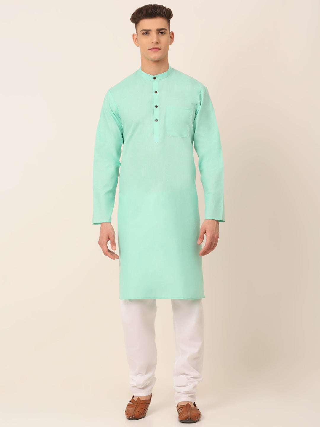 Jompers Men's Cotton Solid Kurta Pajama Sets - Green - Distacart