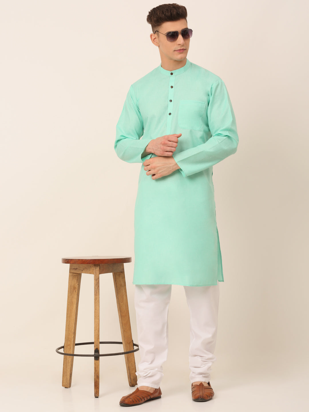 Jompers Men's Cotton Solid Kurta Pajama Sets - Green - Distacart