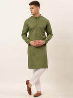 Thumbnail for Jompers Men's Cotton Solid Kurta Pajama Set - Olive - Distacart