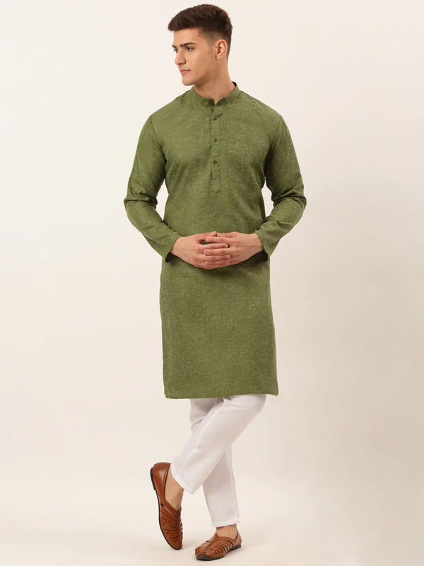 Jompers Men's Cotton Solid Kurta Pajama Set - Olive - Distacart