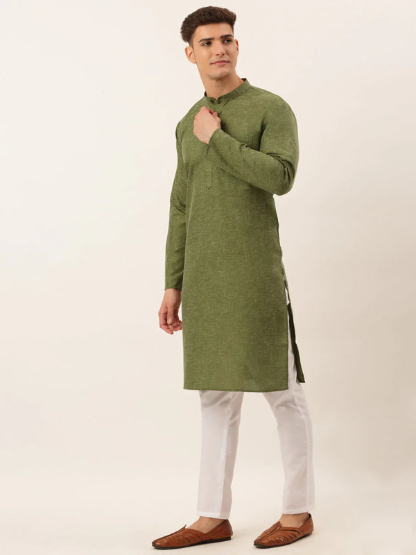Jompers Men's Cotton Solid Kurta Pajama Set - Olive - Distacart