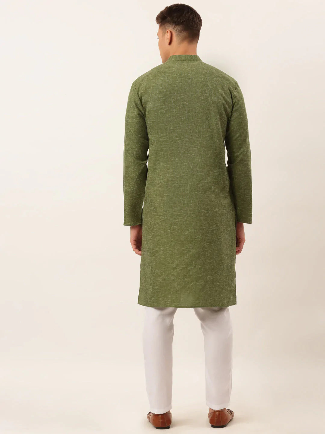 Jompers Men's Cotton Solid Kurta Pajama Set - Olive - Distacart