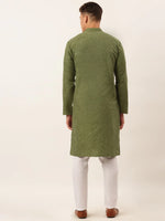 Thumbnail for Jompers Men's Cotton Solid Kurta Pajama Set - Olive - Distacart