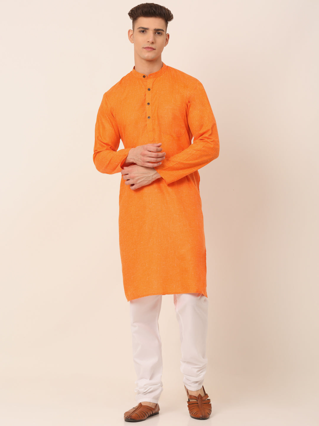 Jompers Men's Cotton Solid Kurta Pajama Sets - Orange - Distacart